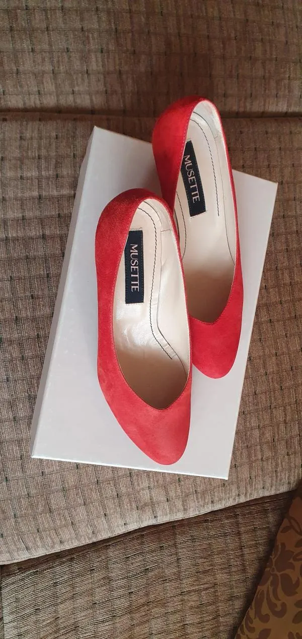 Pantofi cu toc mic Musette EU 35 | Roșu, Piele întoarsă Suede - Image 6