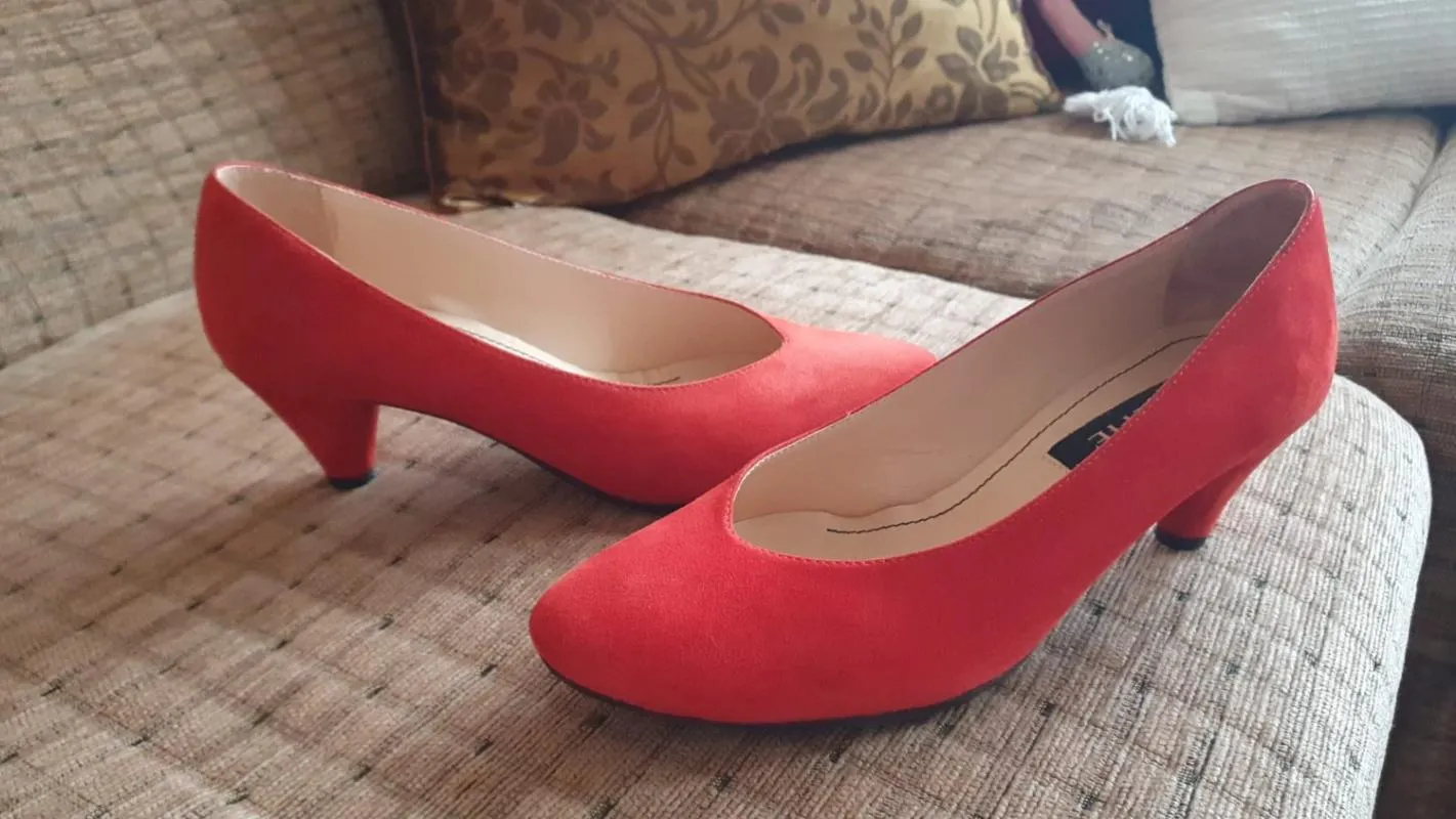Pantofi cu toc mic Musette EU 35 | Roșu, Piele întoarsă Suede - Image 7