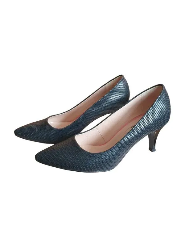 Pantofi cu toc mic BOTTA EU 35 | Bleumarin, Monocrom, Piele naturală