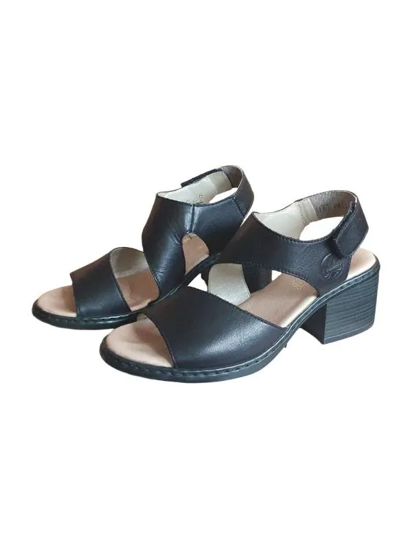 Sandale cu toc RIEKER EU 36 | Negru, Piele naturală