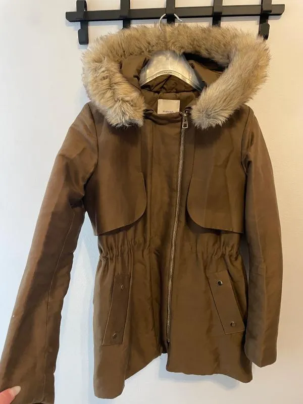 Geacă parka Mango S | Khaki, Cu glugă - Image 2