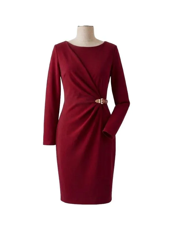 Rochie office Blanco Azzahar M | Burgundy, Midi, Mânecă lungă, Monocrom