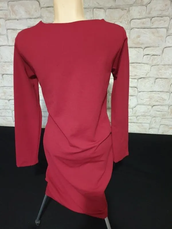 Rochie office Blanco Azzahar M | Burgundy, Midi, Mânecă lungă, Monocrom - Image 3