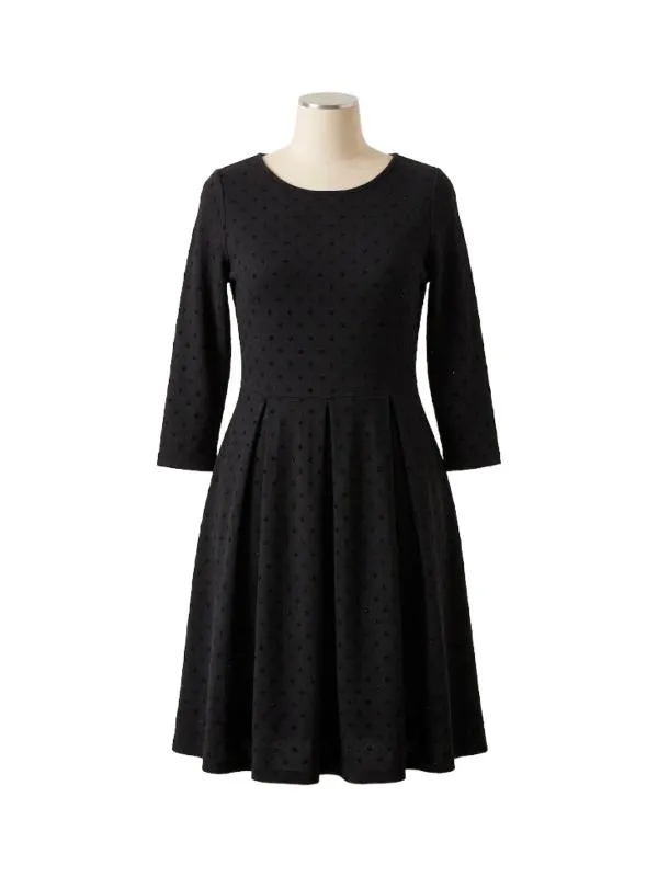 Rochie de seară Myrine S | Negru, Midi, Mânecă trei sferturi, Buline & Imprimeuri mici