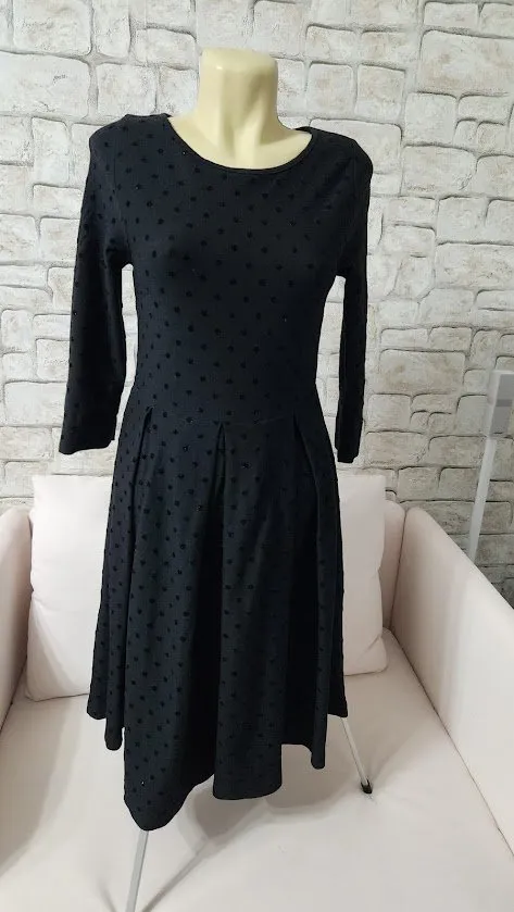 Rochie de seară Myrine S | Negru, Midi, Mânecă trei sferturi, Buline & Imprimeuri mici - Image 2