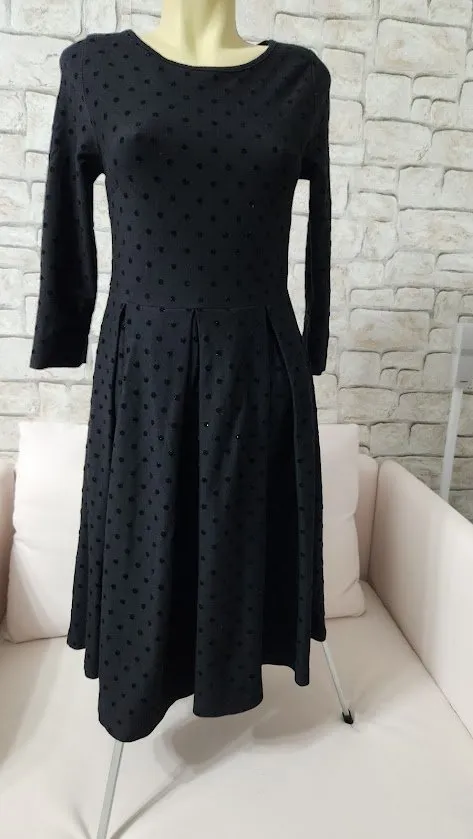 Rochie de seară Myrine S | Negru, Midi, Mânecă trei sferturi, Buline & Imprimeuri mici - Image 3