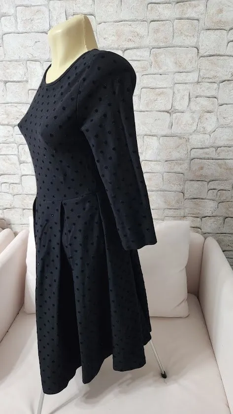 Rochie de seară Myrine S | Negru, Midi, Mânecă trei sferturi, Buline & Imprimeuri mici - Image 5