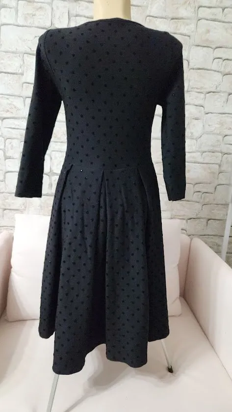 Rochie de seară Myrine S | Negru, Midi, Mânecă trei sferturi, Buline & Imprimeuri mici - Image 6