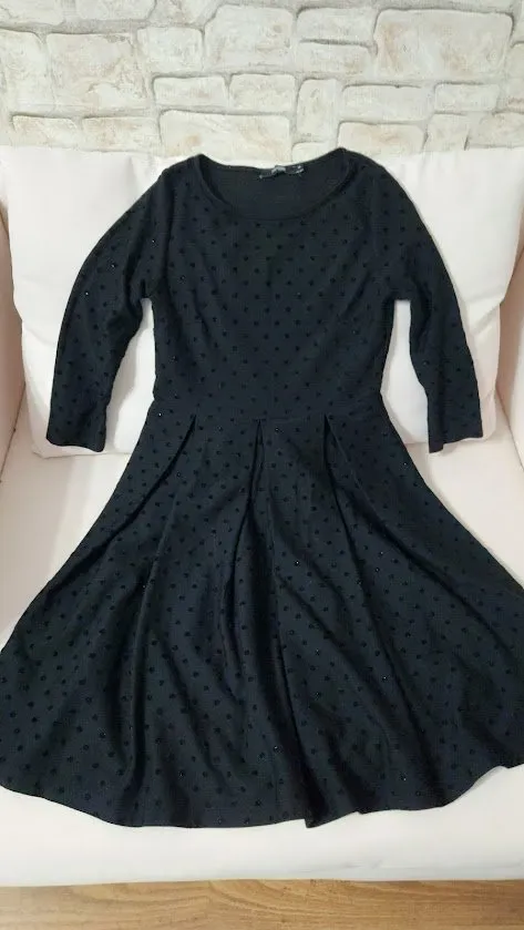 Rochie de seară Myrine S | Negru, Midi, Mânecă trei sferturi, Buline & Imprimeuri mici - Image 7