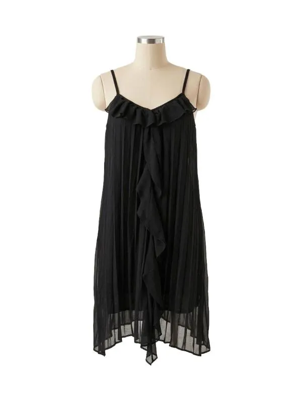 Rochie de seară Savida L | Negru, Midi, Bretele subțiri, Monocrom, Pliuri