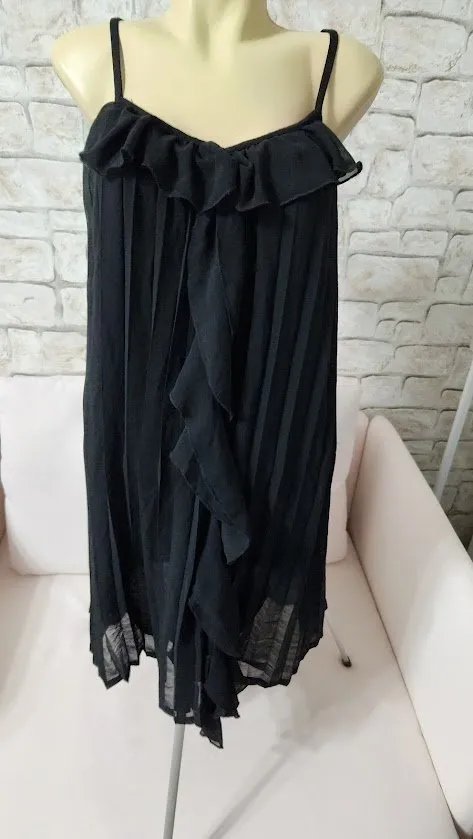Rochie de seară Savida L | Negru, Midi, Bretele subțiri, Monocrom, Pliuri - Image 2