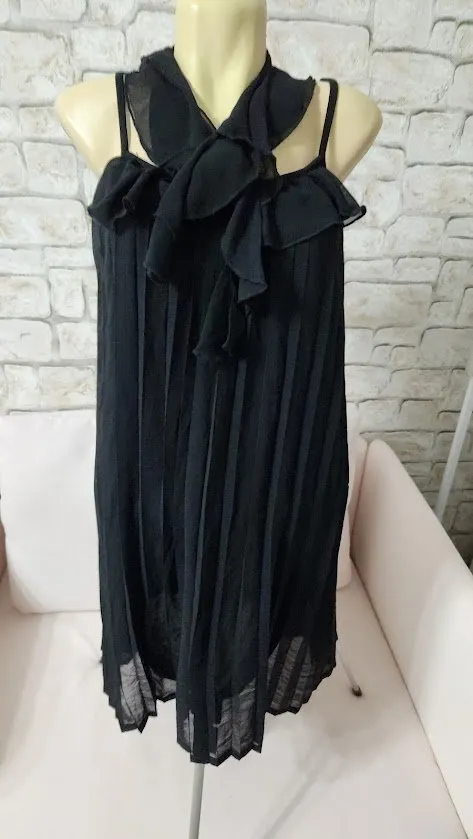 Rochie de seară Savida L | Negru, Midi, Bretele subțiri, Monocrom, Pliuri - Image 3