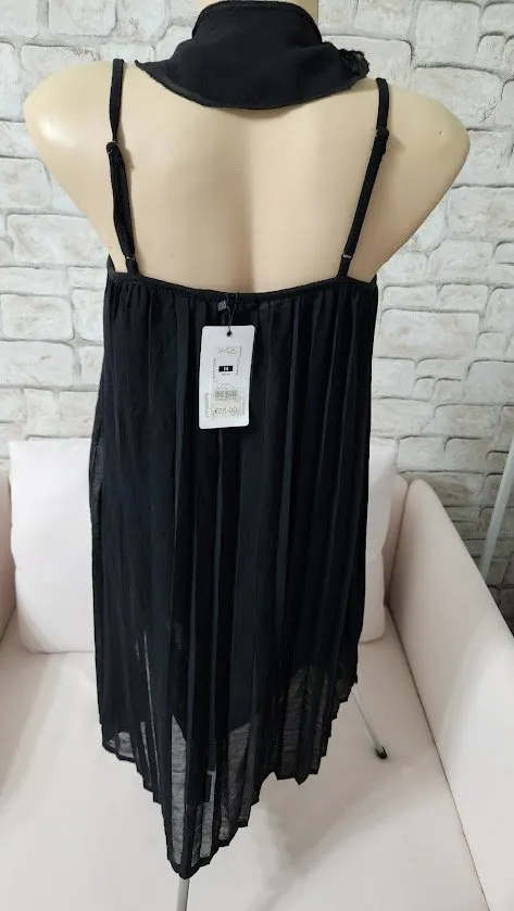 Rochie de seară Savida L | Negru, Midi, Bretele subțiri, Monocrom, Pliuri - Image 4
