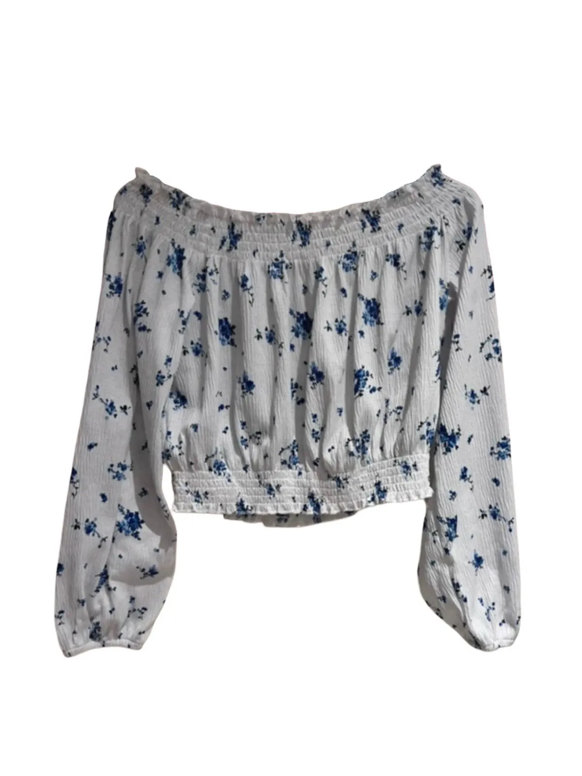 Top cropped H&M M | Alb, Cropped (Scurt), Mânecă lungă, Floral & Tropical