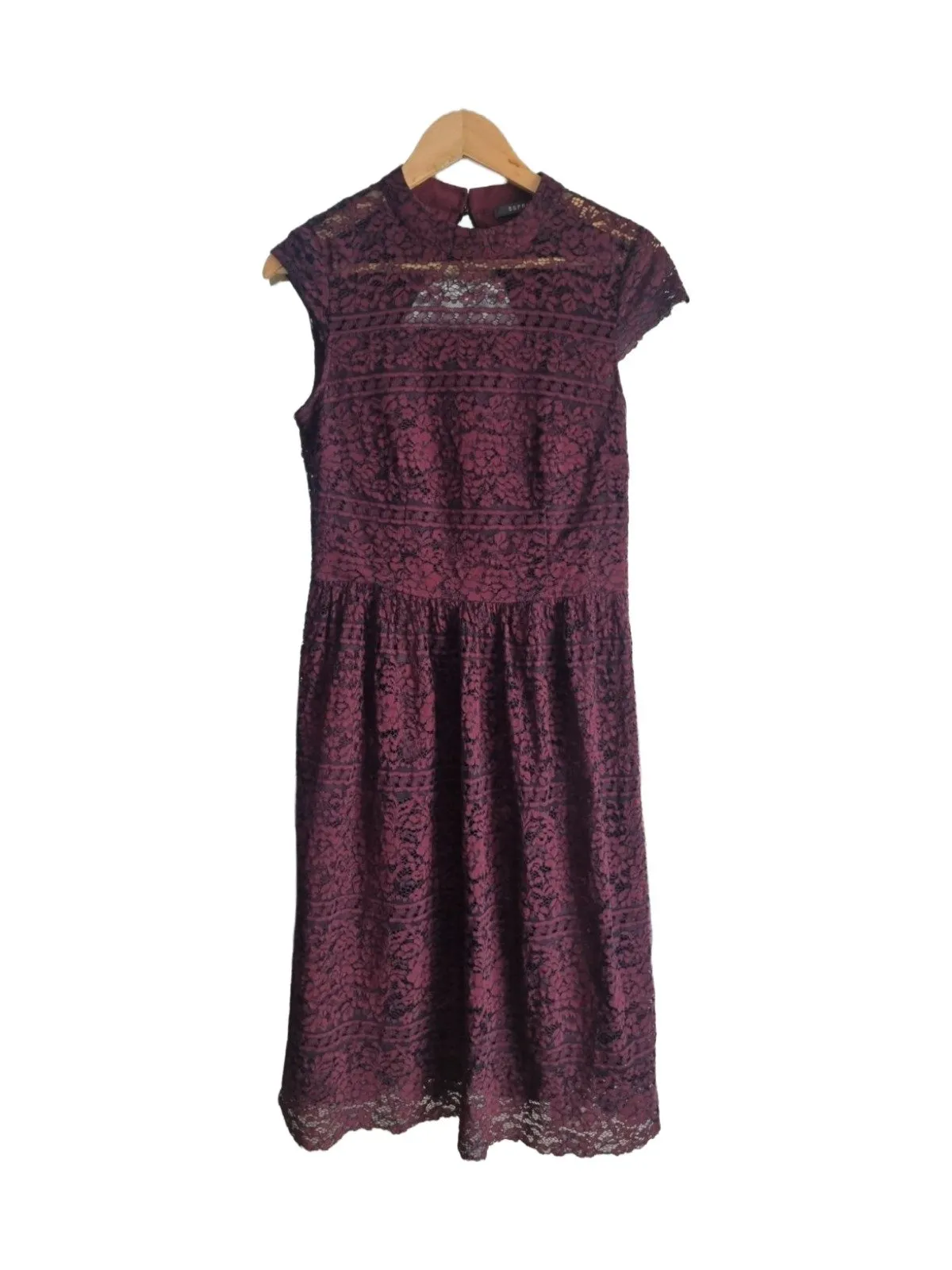 Rochie de seară Esprit S | Burgundy, Midi, Fără mâneci, Floral & Tropical, Dantelă
