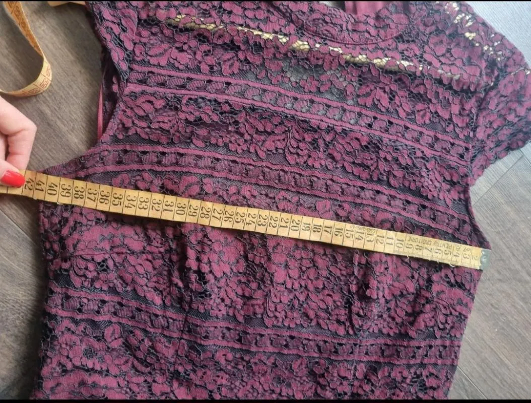 Rochie de seară Esprit S | Burgundy, Midi, Fără mâneci, Floral & Tropical, Dantelă - Image 8