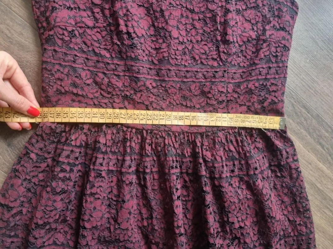 Rochie de seară Esprit S | Burgundy, Midi, Fără mâneci, Floral & Tropical, Dantelă - Image 9
