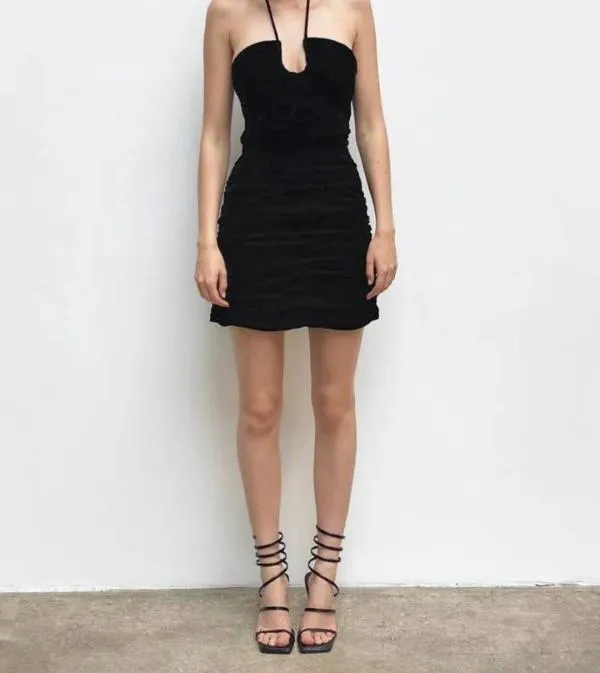 Rochie de seară Zara XS | Negru, Mini, Bretele după gât, Drapat - Image 11