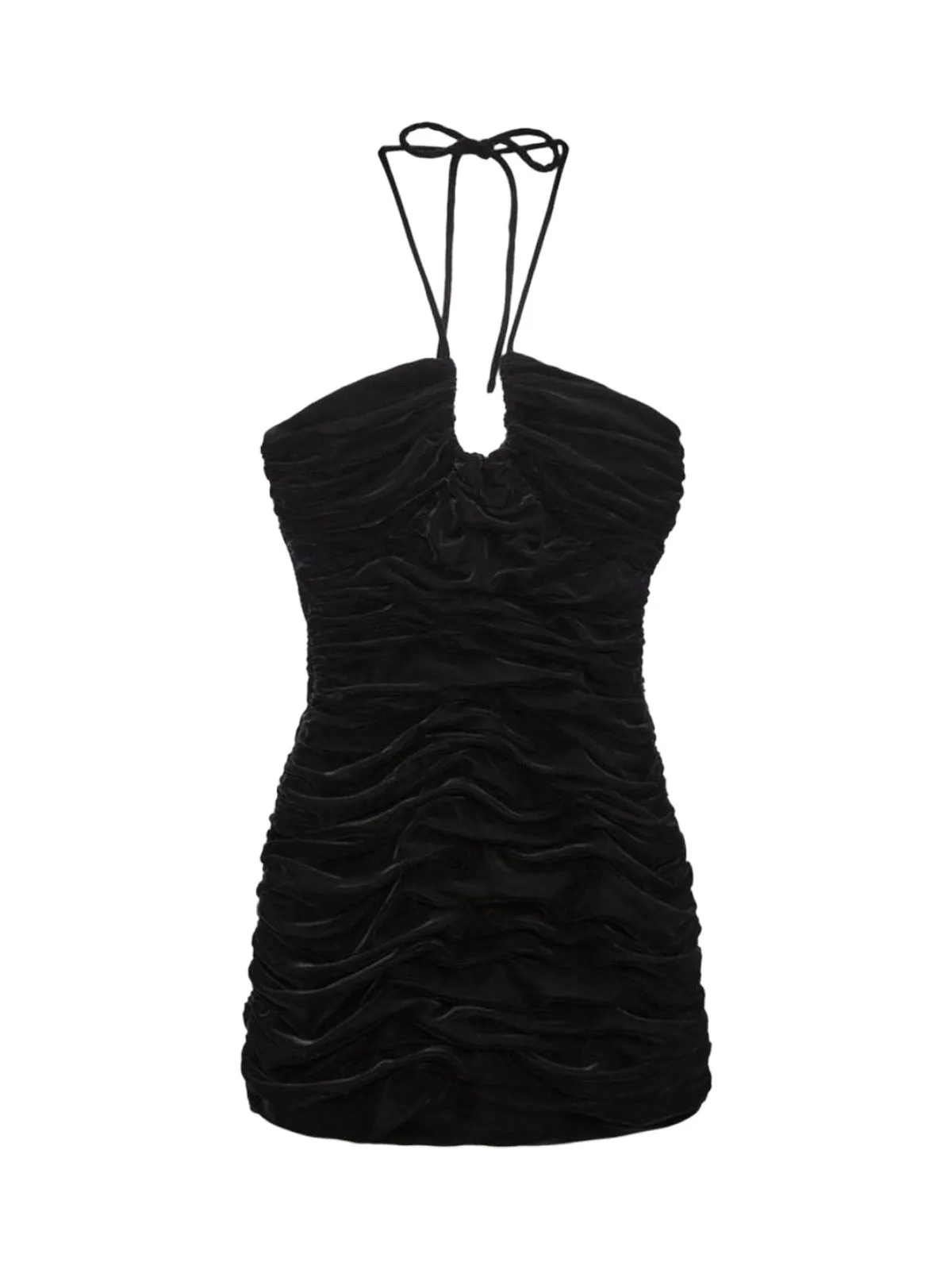 Rochie de seară Zara XS | Negru, Mini, Bretele după gât, Drapat