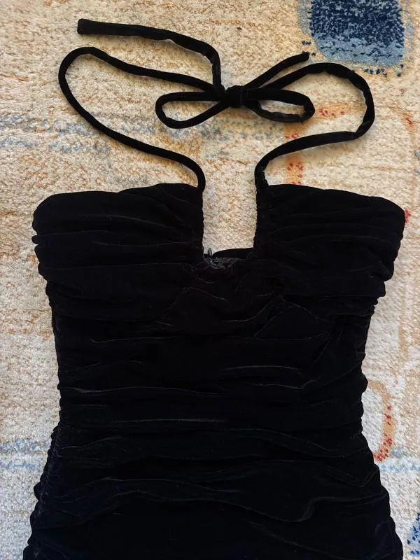 Rochie de seară Zara XS | Negru, Mini, Bretele după gât, Drapat - Image 3