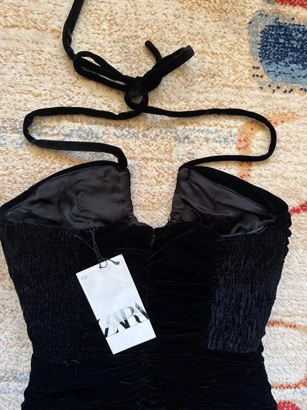 Rochie de seară Zara XS | Negru, Mini, Bretele după gât, Drapat - Image 5