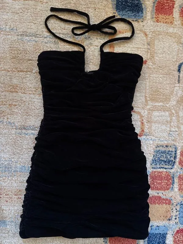 Rochie de seară Zara XS | Negru, Mini, Bretele după gât, Drapat - Image 6
