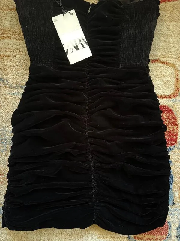 Rochie de seară Zara XS | Negru, Mini, Bretele după gât, Drapat - Image 7