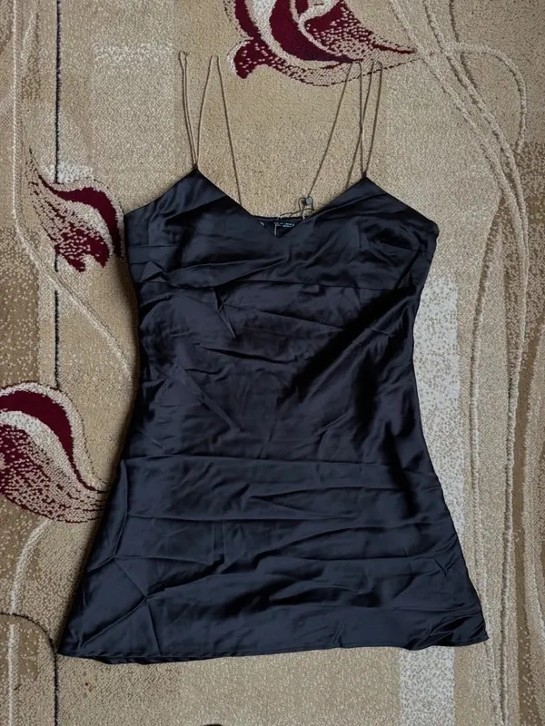 Rochie de seară Zara L | Negru, Mini, Bretele subțiri, Satinat - Image 2