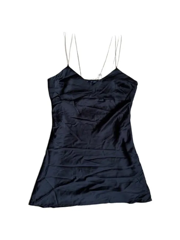 Rochie de seară Zara L | Negru, Mini, Bretele subțiri, Satinat