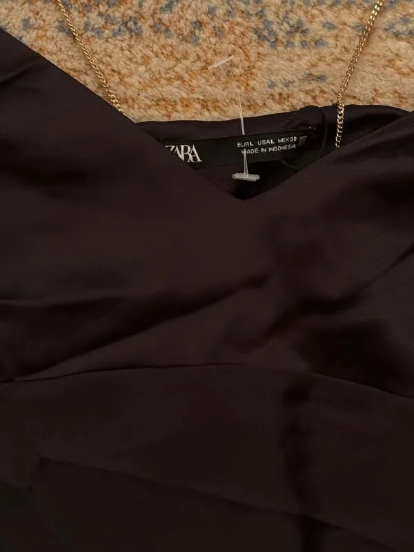 Rochie de seară Zara L | Negru, Mini, Bretele subțiri, Satinat - Image 4