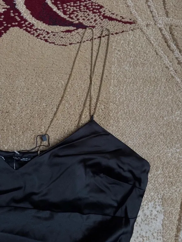 Rochie de seară Zara L | Negru, Mini, Bretele subțiri, Satinat - Image 6