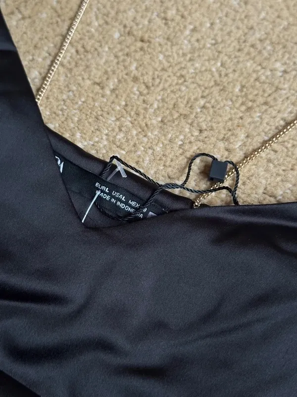 Rochie de seară Zara L | Negru, Mini, Bretele subțiri, Satinat - Image 7