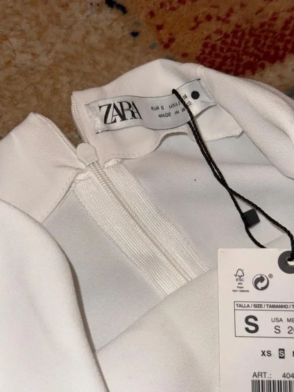 Salopetă Zara S | Alb, Lungă, Fără mâneci, Design petrecut - Image 11