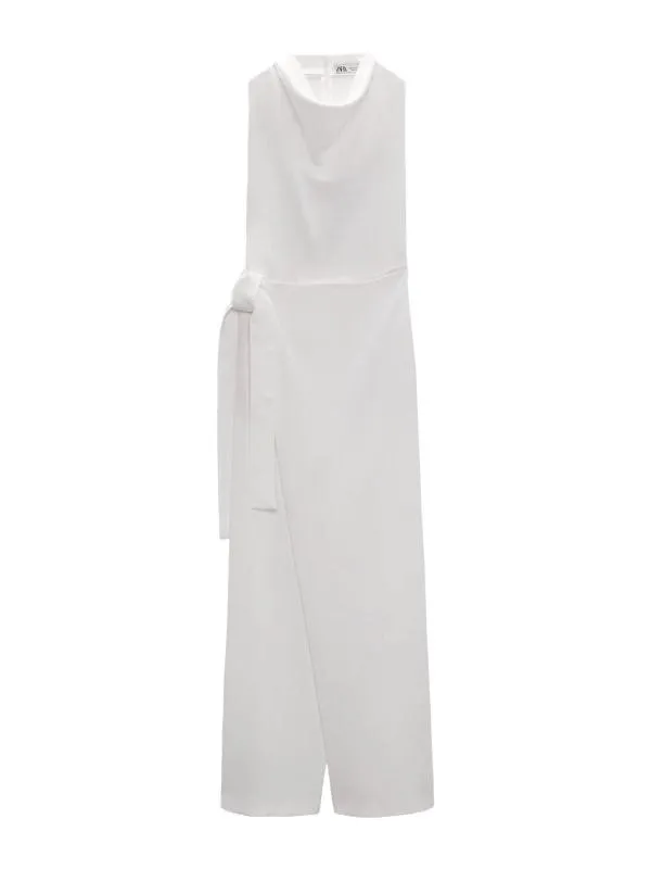 Salopetă Zara S | Alb, Lungă, Fără mâneci, Design petrecut
