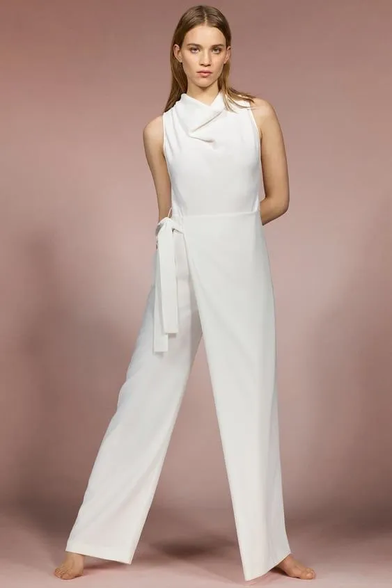 Salopetă Zara S | Alb, Lungă, Fără mâneci, Design petrecut - Image 2