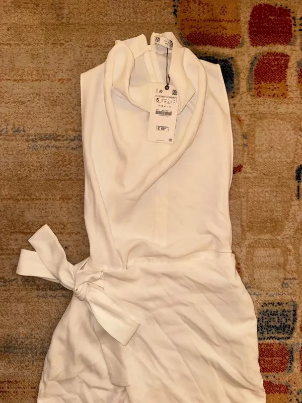 Salopetă Zara S | Alb, Lungă, Fără mâneci, Design petrecut - Image 5