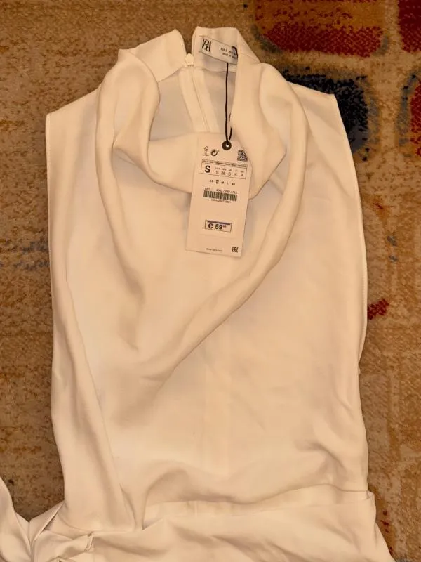 Salopetă Zara S | Alb, Lungă, Fără mâneci, Design petrecut - Image 6