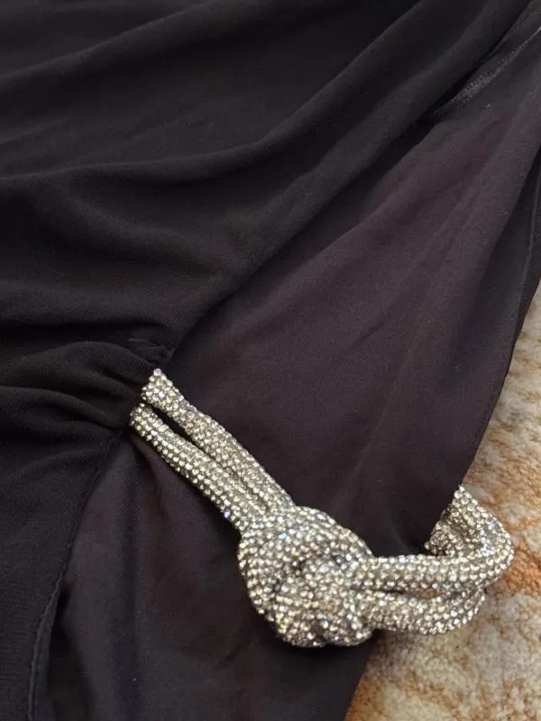 Rochie de seară Zara XS | Negru, Mini, Pe un umăr, Pietre decorative, Poliester - Image 11