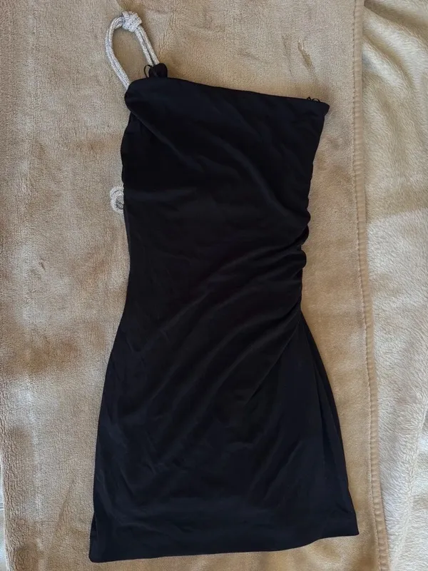 Rochie de seară Zara XS | Negru, Mini, Pe un umăr, Pietre decorative, Poliester - Image 5