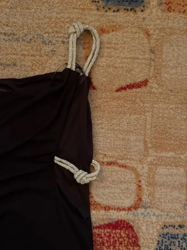 Rochie de seară Zara XS | Negru, Mini, Pe un umăr, Pietre decorative, Poliester - Image 9