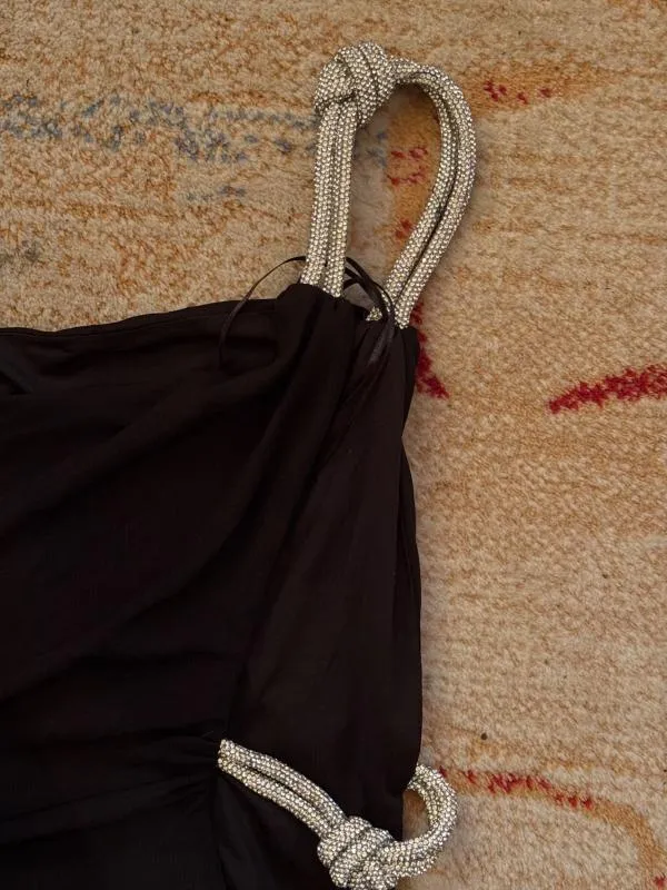 Rochie de seară Zara XS | Negru, Mini, Pe un umăr, Pietre decorative, Poliester - Image 10