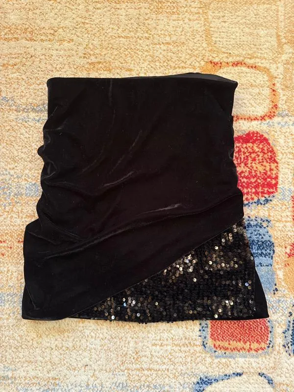 Fustă asimetrică Zara S | Negru, Mini, Asimetrică fit, Abstract & Color Block, Paiete - Image 2