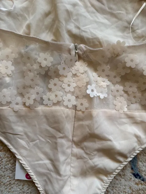 Body Zara S | Bej, Normal, Bretele subțiri, Floral & Tropical, Paiete - Image 10
