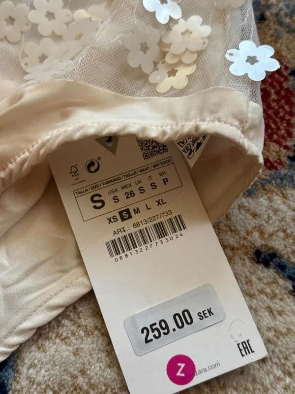 Body Zara S | Bej, Normal, Bretele subțiri, Floral & Tropical, Paiete - Image 7