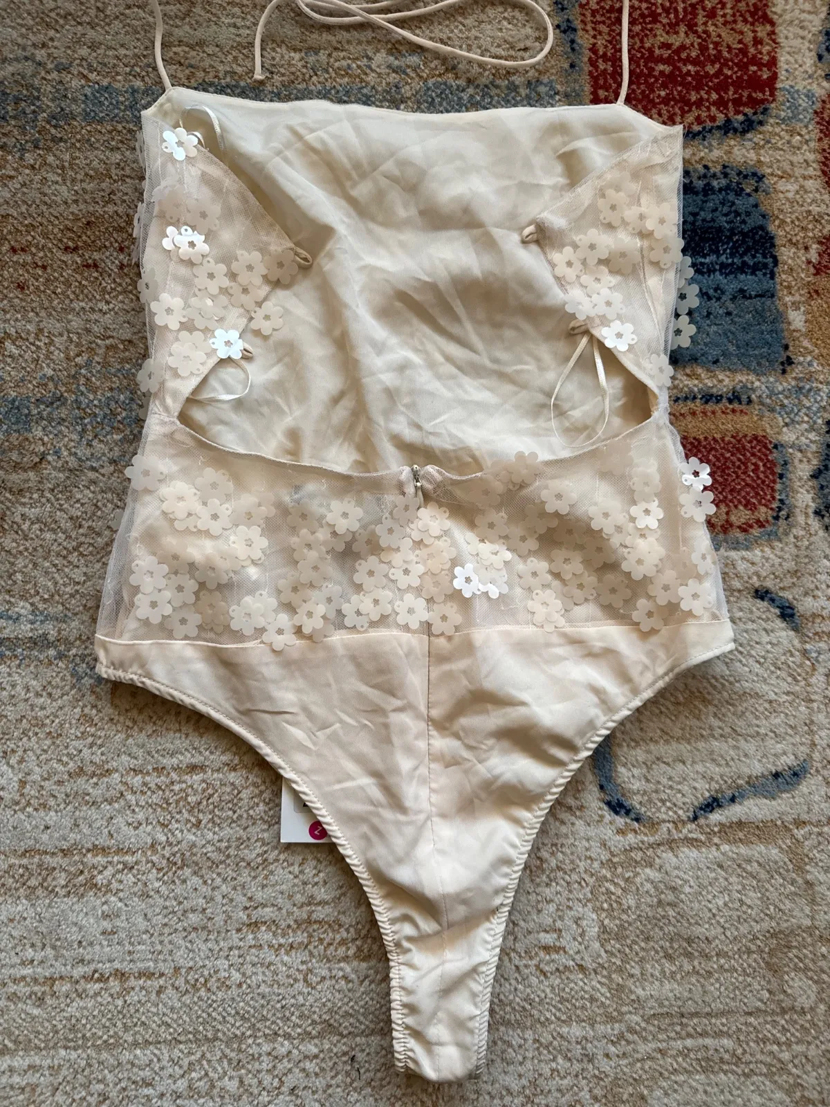 Body Zara S | Bej, Normal, Bretele subțiri, Floral & Tropical, Paiete - Image 8