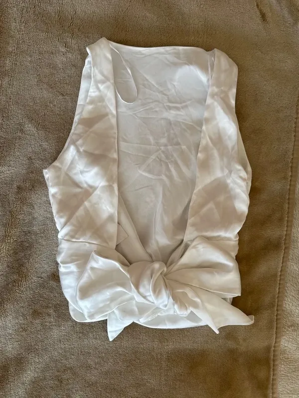 Top cropped Zara S | Alb, Cropped (Scurt), Fără mâneci, Satinat - Image 6