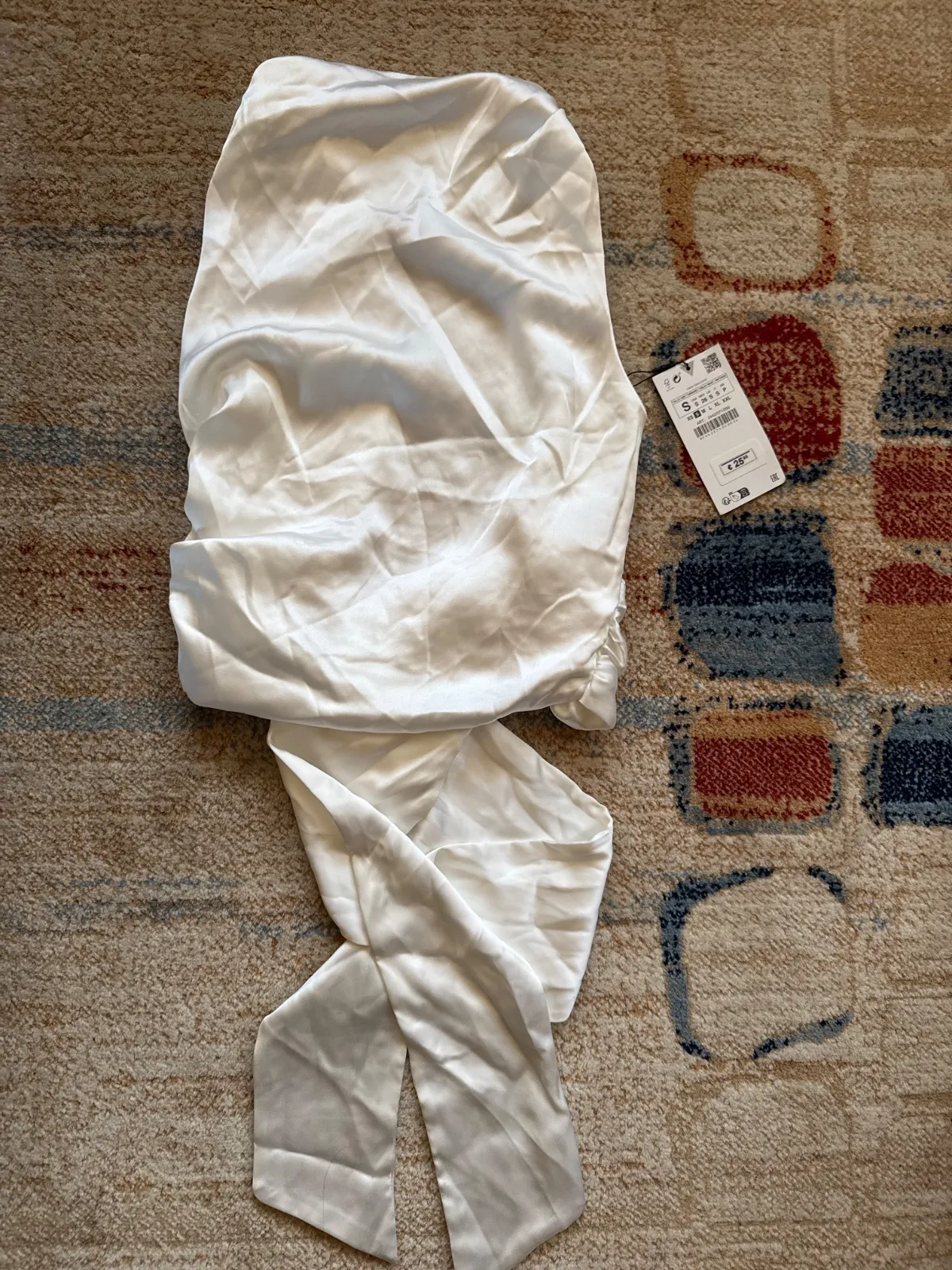 Top cropped Zara S | Alb, Cropped (Scurt), Fără mâneci, Satinat - Image 2