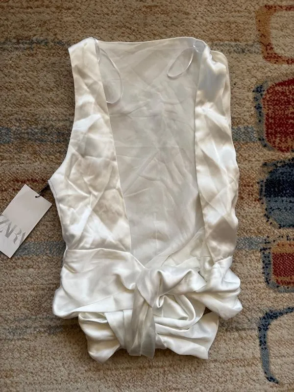 Top cropped Zara S | Alb, Cropped (Scurt), Fără mâneci, Satinat - Image 10