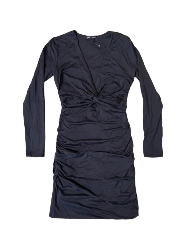 Rochie de seară Zara S | Negru, Mini, Mânecă lungă, Design petrecut