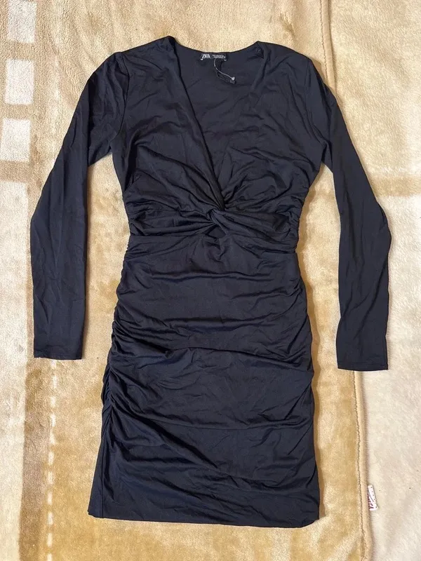 Rochie de seară Zara S | Negru, Mini, Mânecă lungă, Design petrecut - Image 6